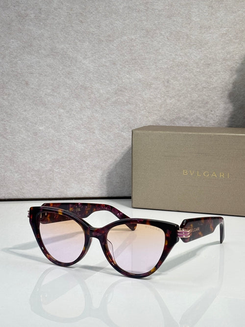 Bvlgari tortoise eyeglass frames with gold logo detail on temple arms