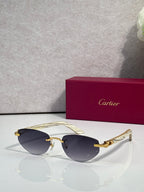 Cartier sunglasses with dark blue lenses and gold-tone frame, light patterned temples