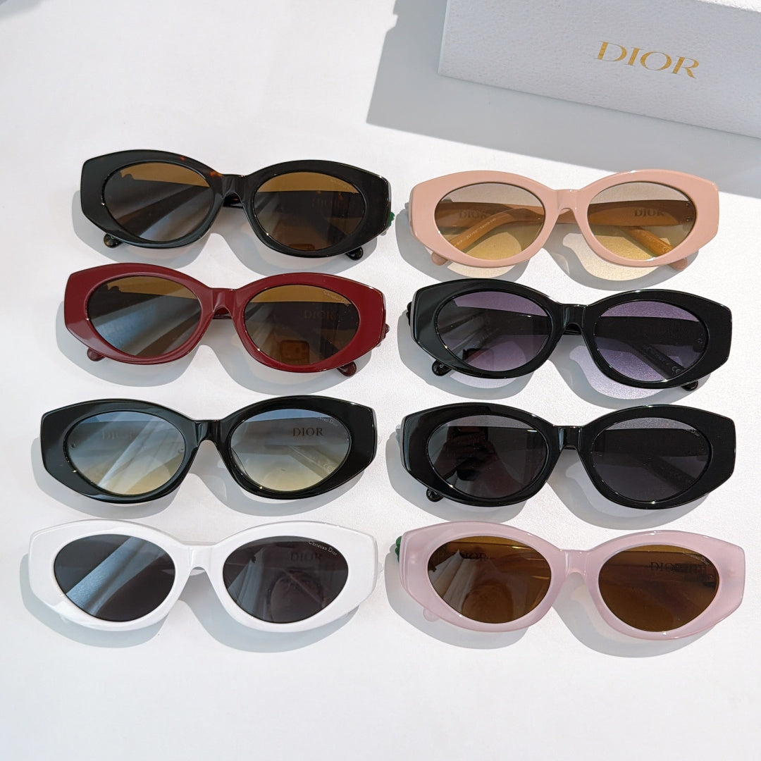 Assorted Dior sunglasses set with different frame colors and tinted lenses, arranged in rows.