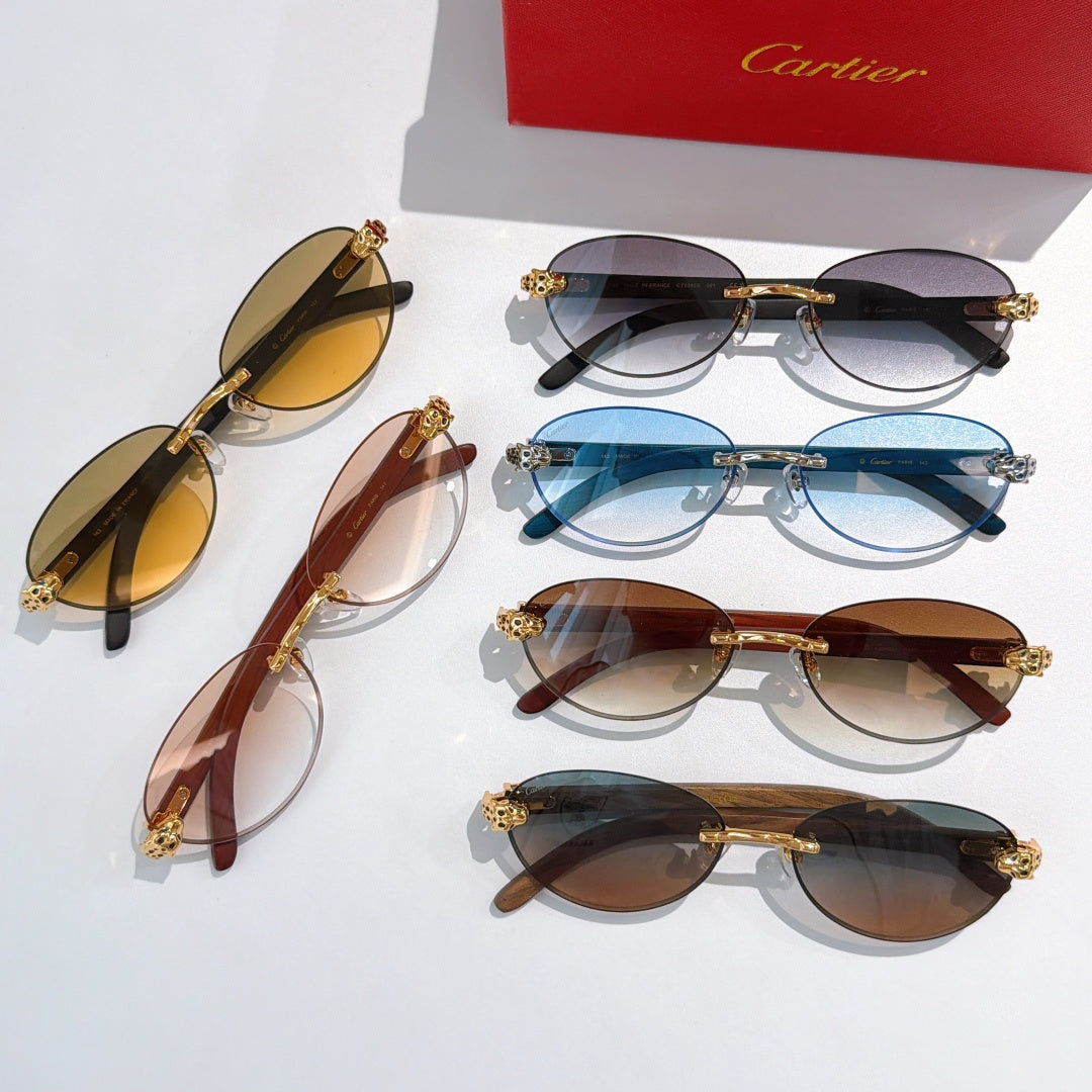 Mixed-color sunglasses with gold-tone frames and decorative temple hardware