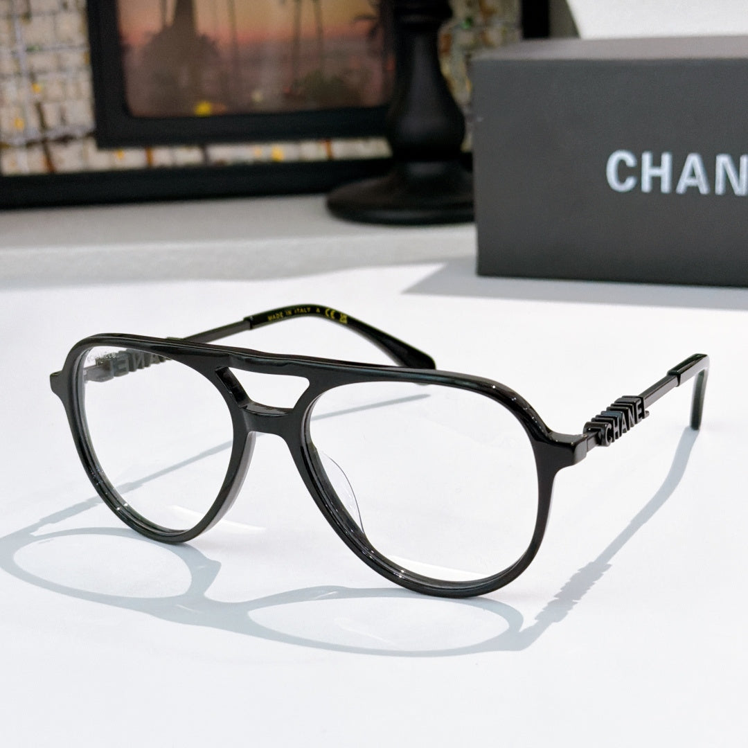 Eyeglasses with black frame and clear lenses with subtle lens tint