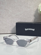 Clear and chrome glasses with gray lenses and straight metal temples