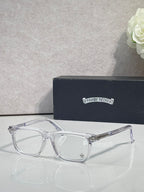 Chrome eyeglasses with clear frame and clear lenses, silver metal temples