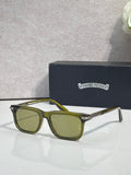 Green-tinted eyeglasses with dark frame and rectangular lenses