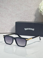 Black eyeglasses with dark lenses and rectangular frames