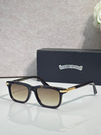Navy eyeglasses with dark frame and square lenses