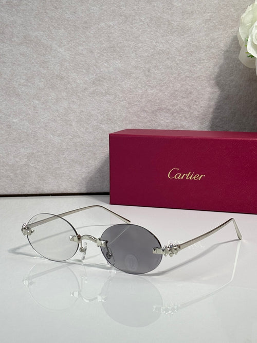Cartier round sunglasses with silver frame and dark gray lenses