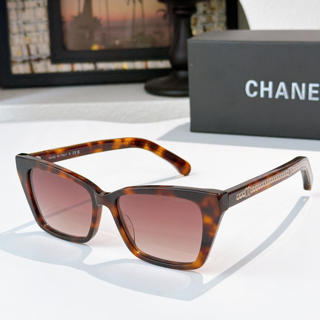 Chanel sunglasses with tortoiseshell frames and brown tinted lenses