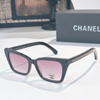 Chanel sunglasses with dark frames and pink tinted lenses