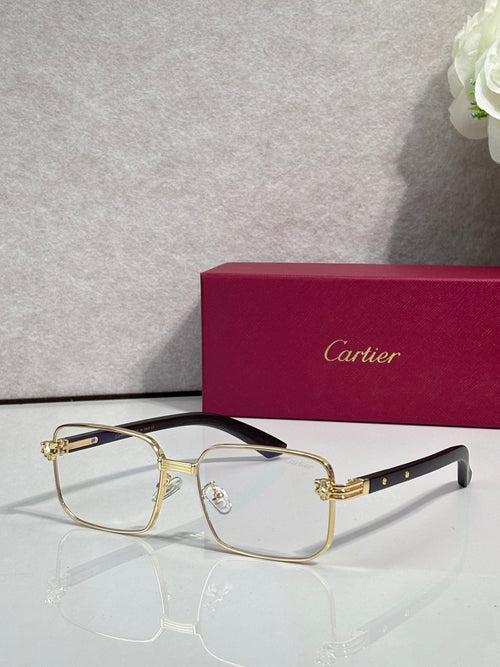 Cartier eyeglasses with gold-tone frame and clear lenses, round rectangular shape