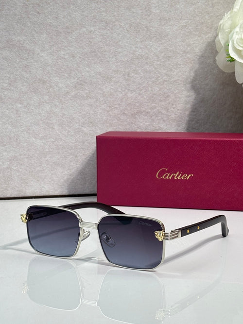 Cartier sunglasses with gold-tone frame and dark blue lenses, geometric square shape
