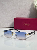 Cartier eyeglasses, black frame with blue gradient lenses and gold hinge detail