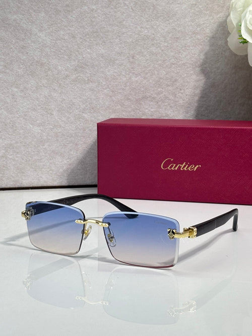 Cartier eyeglasses, black frame with blue gradient lenses and gold hinge detail