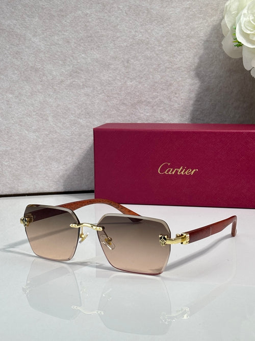 Cartier sunglasses with tinted brown lenses, tortoiseshell frame, and gold-tone details