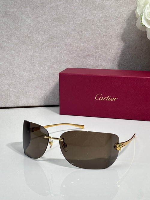 Cartier sunglasses with gold frame and dark smoke shield lenses