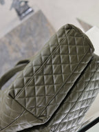 YSL quilted olive green bag corner with stitched diamond pattern