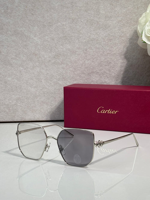 Rectangular sunglasses with silver frame and dark gray mirrored lenses