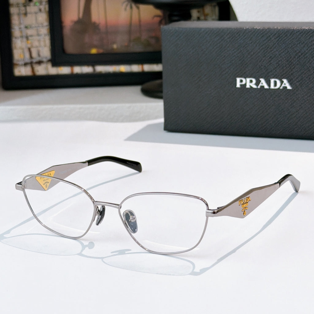 Prada eyeglasses with silver metal frame and dark temples