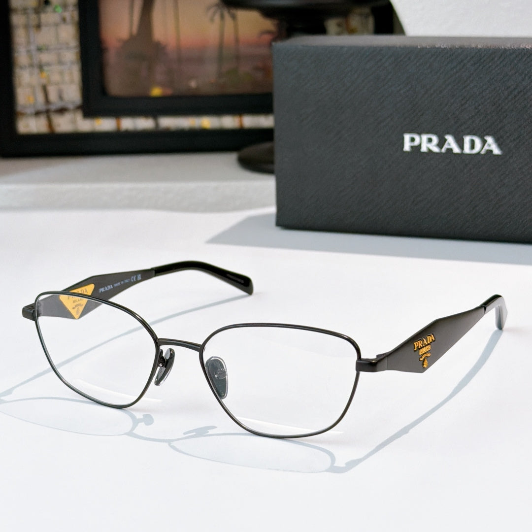 Prada eyeglasses with black metal frame and black temple arms