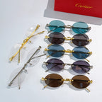 Cartier sunglasses set with mixed frames and tinted lenses in blue, brown, and dark shades