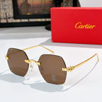 Cartier sunglasses with brown tinted lenses and thin gold frame, metal hinge details