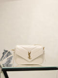 Cream quilted YSL shoulder bag with front flap and gold YSL logo