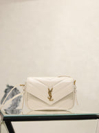 Cream quilted YSL shoulder bag with front flap and gold YSL logo