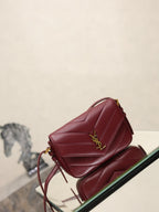 YSL quilted leather shoulder bag in burgundy, YSL monogram and adjustable strap