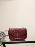 YSL quilted leather crossbody bag in burgundy, YSL monogram and gold hardware