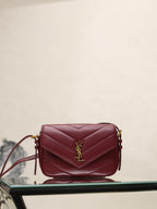 YSL quilted leather crossbody bag in burgundy, YSL monogram and gold hardware