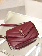 YSL quilted leather crossbody bag in burgundy, YSL monogram and gold-tone hardware