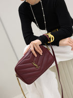 YSL quilted shoulder bag with YSL monogram, burgundy, gold chain handle