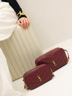 YSL quilted mini shoulder bag with YSL monogram, burgundy, gold chain