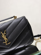 Black quilted side flap shoulder bag with gold YSL emblem