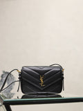 Black quilted YSL shoulder bag with gold logo, front flap and chain strap