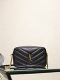 YSL quilted shoulder bag, black leather with gold YSL logo and chain strap