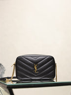 YSL quilted shoulder bag, black leather with gold YSL logo and chain strap