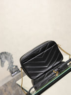 YSL quilted shoulder bag, black leather with gold YSL logo and chain strap