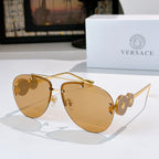 Metal-framed sunglasses with amber mirrored lenses and gold-tone temples