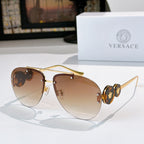 Metal-framed sunglasses with warm brown mirrored lenses and gold-tone temples