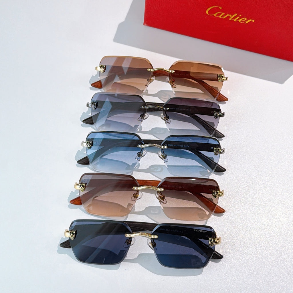 Cartier sunglasses set with mixed frames and tinted lenses in blue and brown