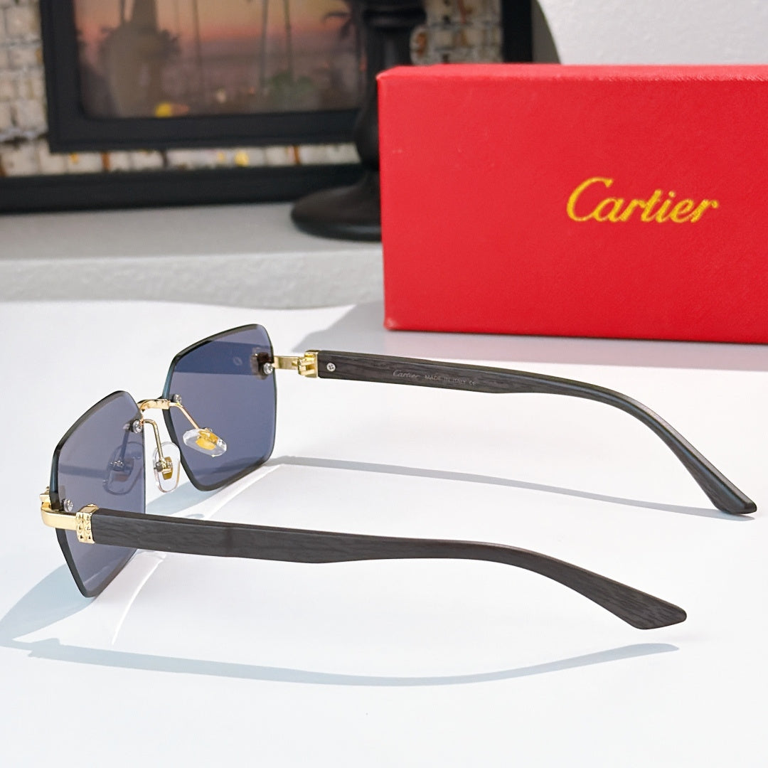 Cartier sunglasses side view with dark frame and blue tinted lenses