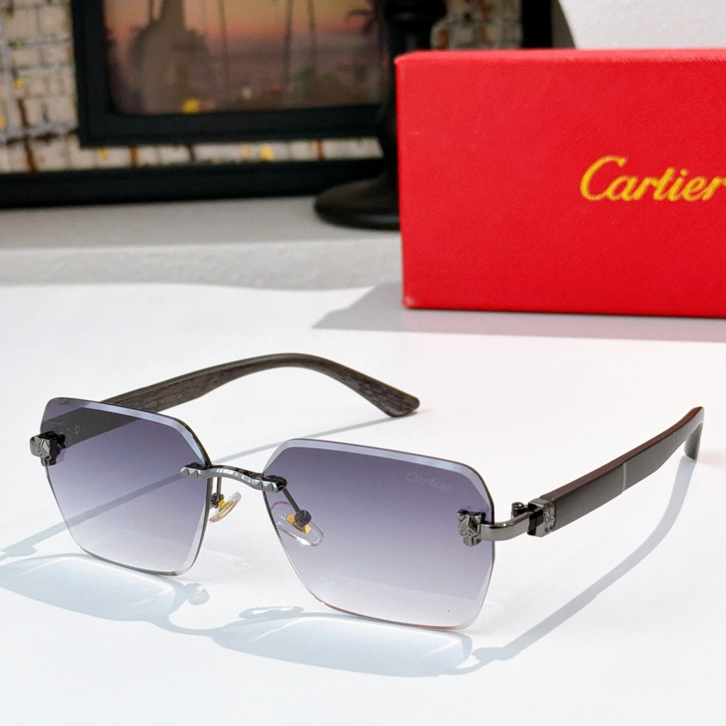 Cartier sunglasses with dark frame and blue gradient lenses