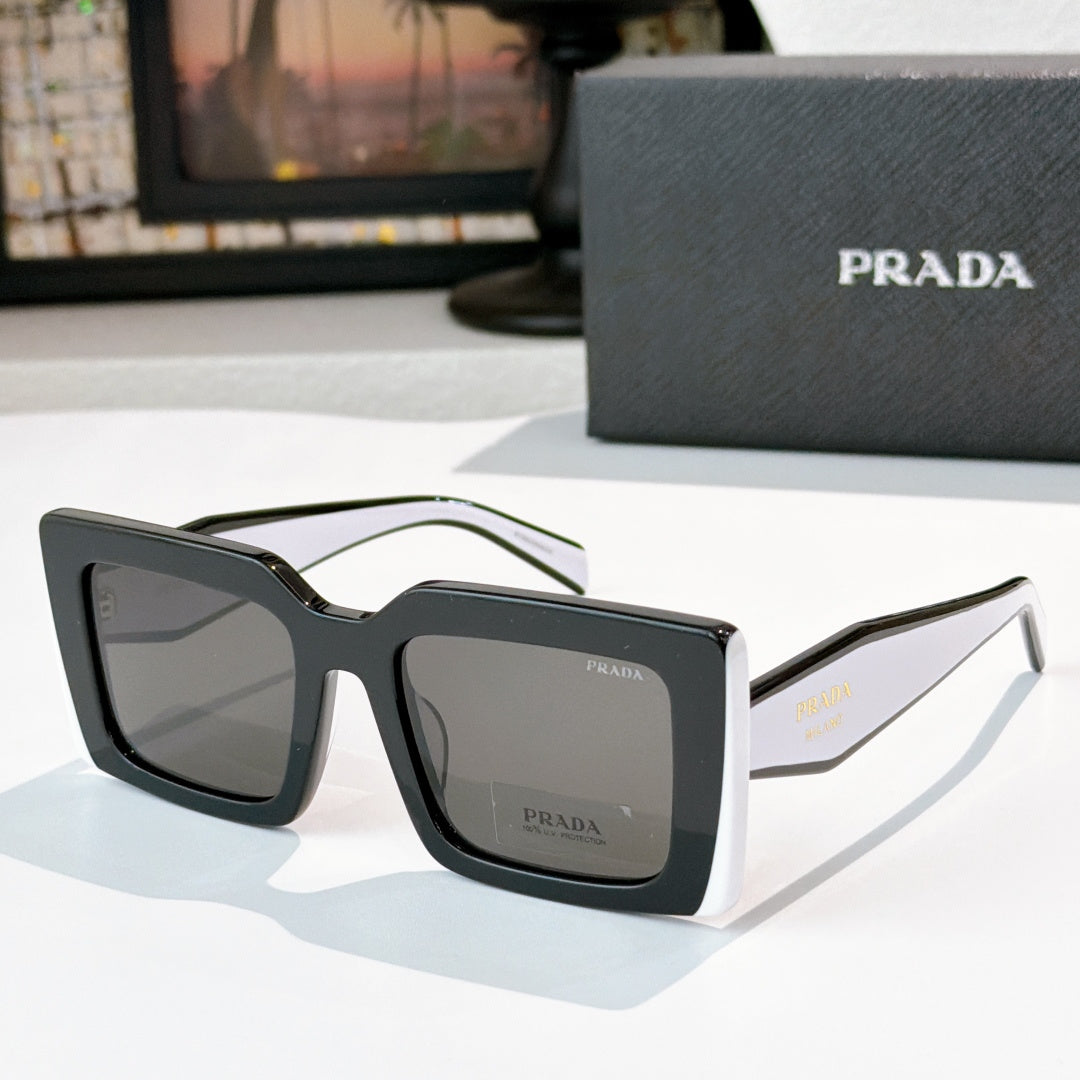 Prada square sunglasses with black frame and gray-tinted lenses