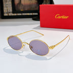 Cartier glasses: gold round frames with purple-tinted lenses