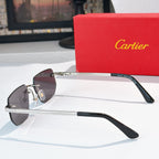 Cartier glasses side view with silver frame and dark lenses