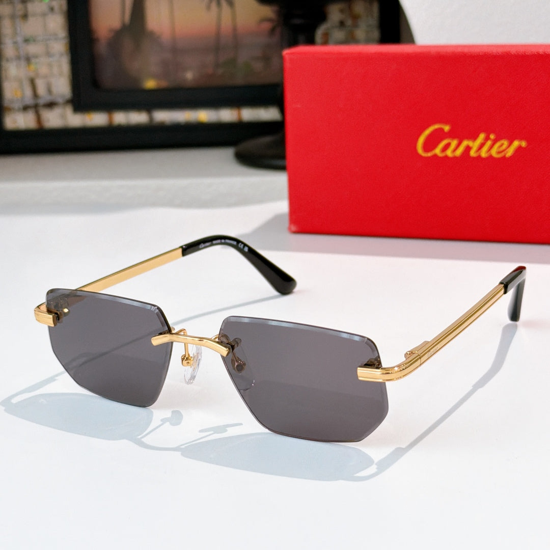 Cartier glasses with gold frame and dark gray hexagonal lenses