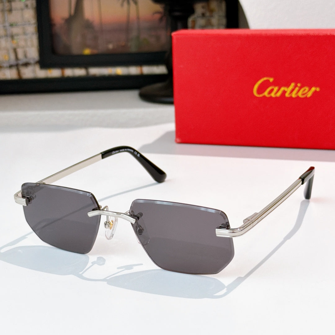Cartier glasses with gold-trimmed black frame and dark lenses