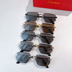 Cartier glasses set with mixed black and gold frames, dark tinted lenses