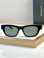 Navy acetate sunglasses with square lenses and gold-tone temple detail.